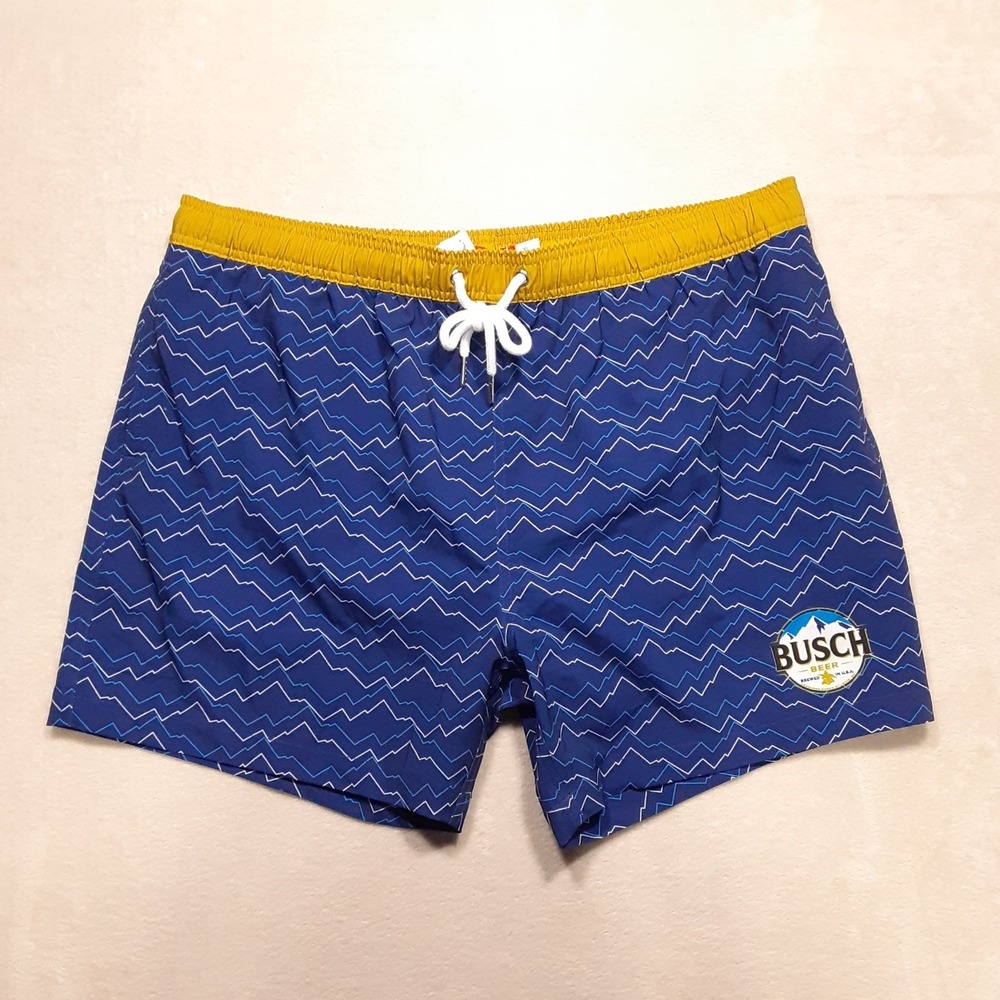 Shinesty Mens Busch Mountain Swim Trunks XL Blue Mesh Lined 5" Inseam Beer